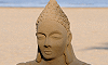 Sculpture en sable (Bouddha), plage de Peñíscola, province de Castellón, Espagne, ‎17 ‎avril ‎2011