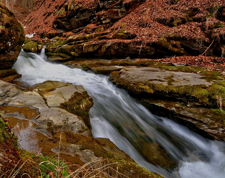 Au bord de l’eau • Cours d’eau au pied du massif de Beauregard, La Clusaz, Haute-Savoie, France, 9 avril 2012