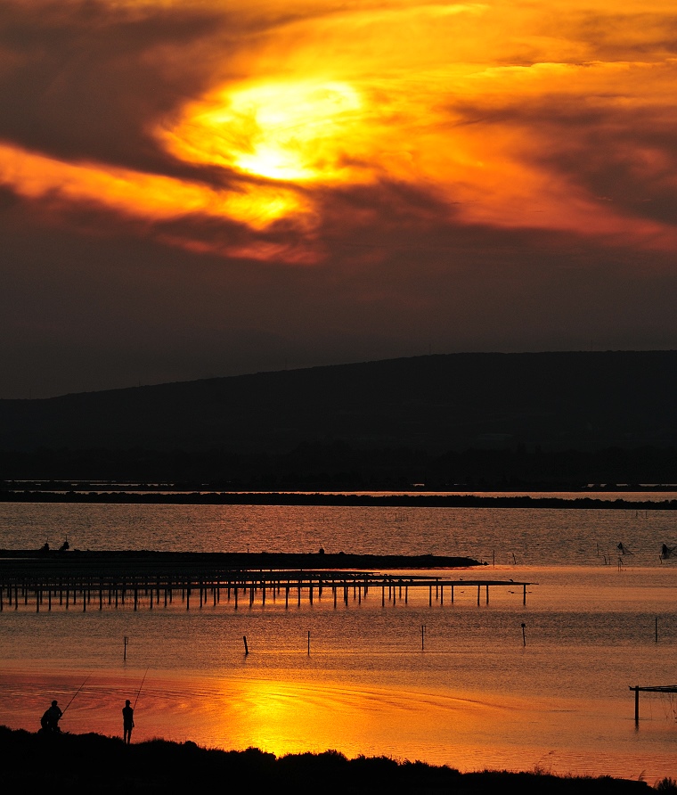 Pédagogie • Soleil couchant au bord de l’étang du Prévost, Palavas-les-Flots, Hérault, France, 17 septembre 2012